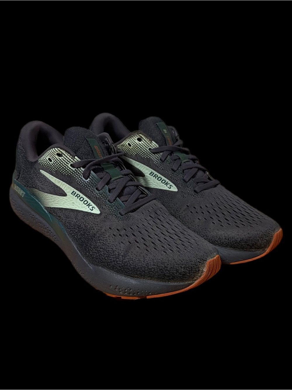 Brooks Ghost 16 Mens size 11 Running Shoes Blackened Pearl/June Bug Green - Picture 2 of 12